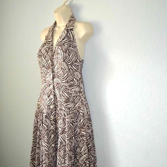 Sz 8P Madison Leigh “Ralph Lauren Look” Ivory & Brown Halter Dress - Picture 2 of 16